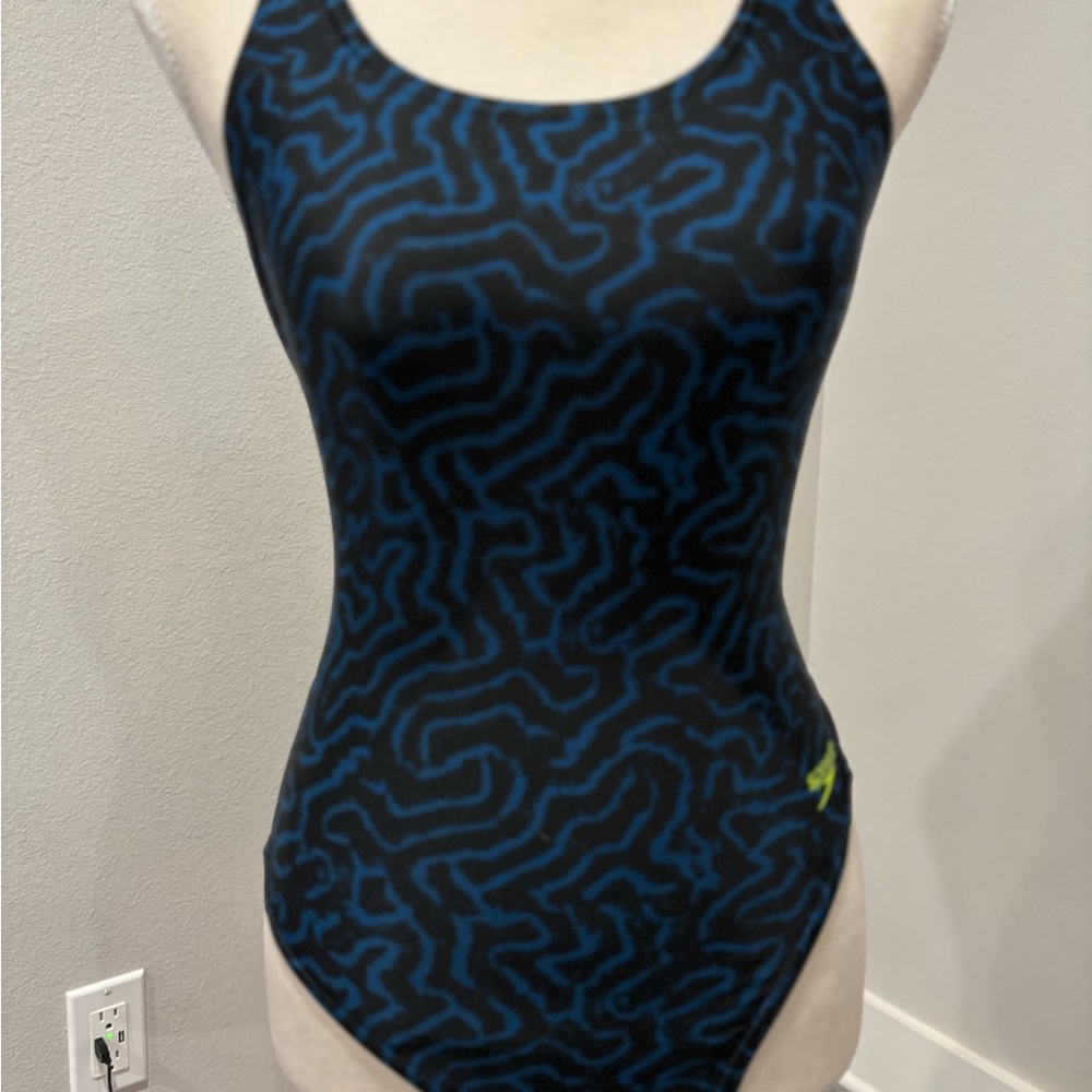 Speedo Blue and Black Patterned Women's Swimsuit